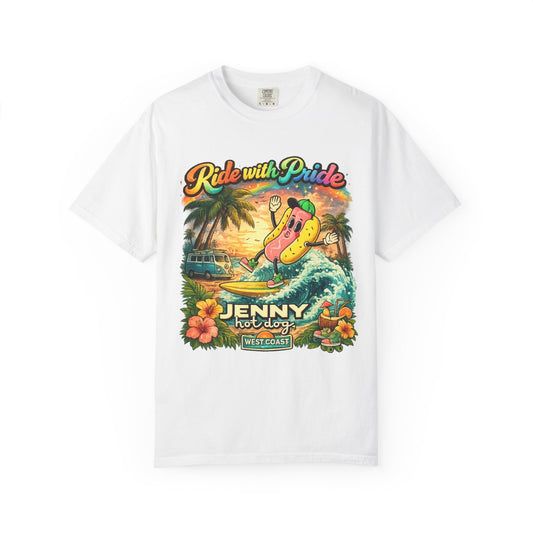Ride With Pride Hot Dog T-Shirt — Jenny Hot Dogs Beach Surf Vintage Tee