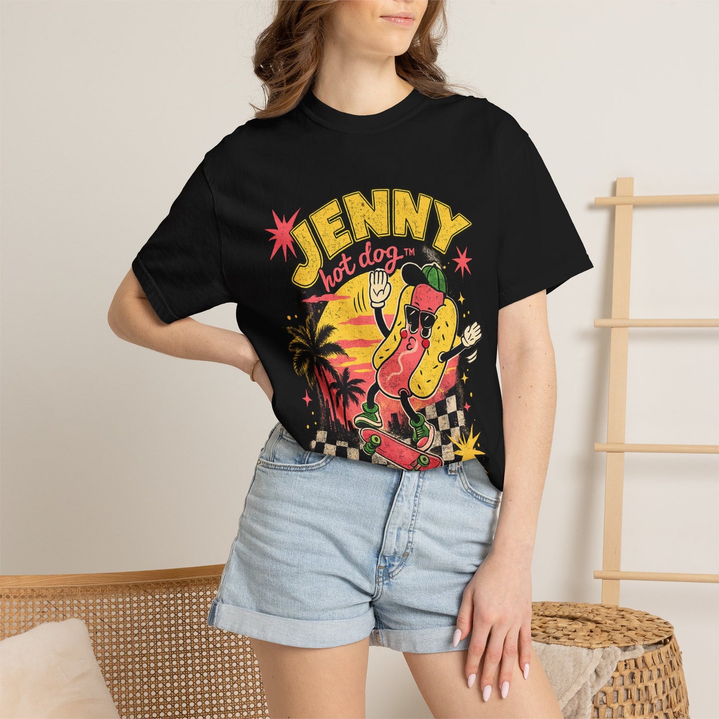 Jenny Hot Dog Skateboard T‑Shirt — Retro Surf Skate Graphic Tee
