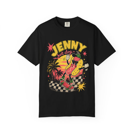 Jenny Hot Dog Skateboard T‑Shirt — Retro Surf Skate Graphic Tee